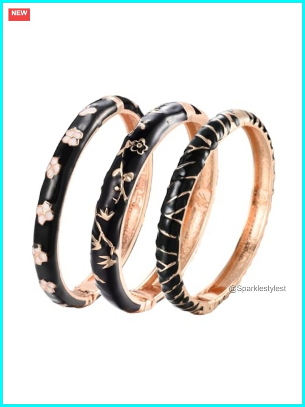 Gold Plated Enameled Hinged Cuff Bangles Set Butterfly Flower Design